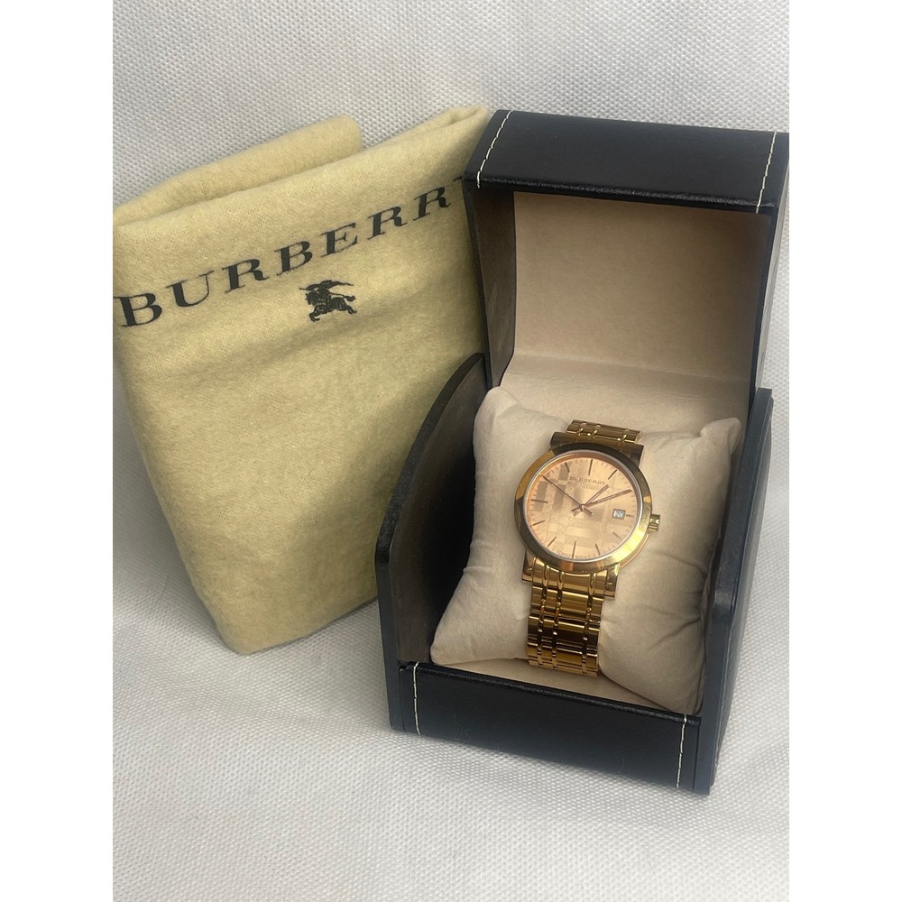 Burberry The City Rose Gold Quartz Watch 37mm Engraved Monochrome Dial Date Feat